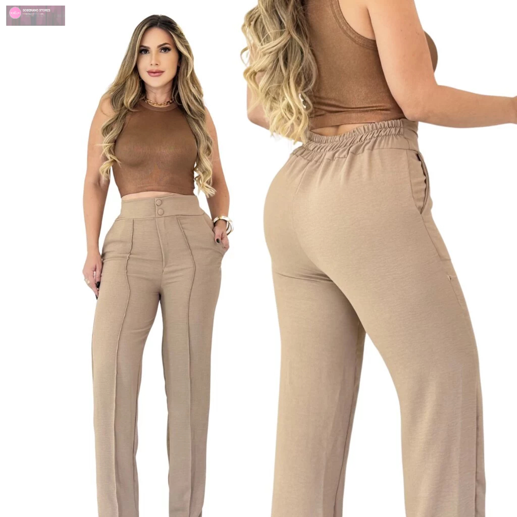 Calça Feminina Pantalona Cintura Alta em Crepe Duna,Executiva,Confort Premium,Soberano Stores