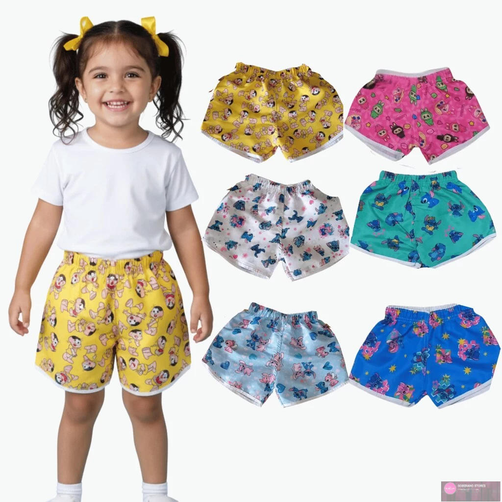 Kit 5 Shorts Infantil Feminino Verão Tactel Menina 1 a 6 Anos Conforto Atacado,Soberano Stores