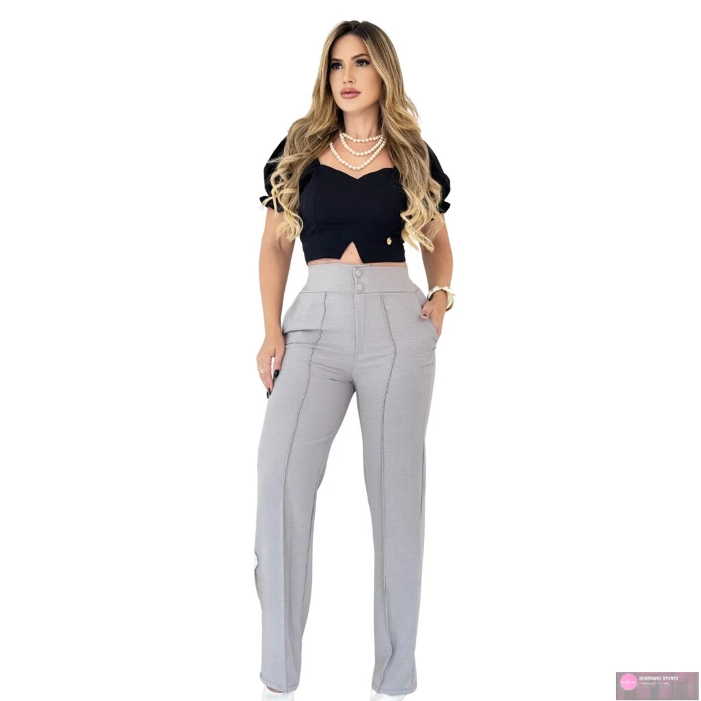 Calça Feminina Pantalona Cintura Alta em Crepe Duna,executiva,Confortavel,Soberano Stores