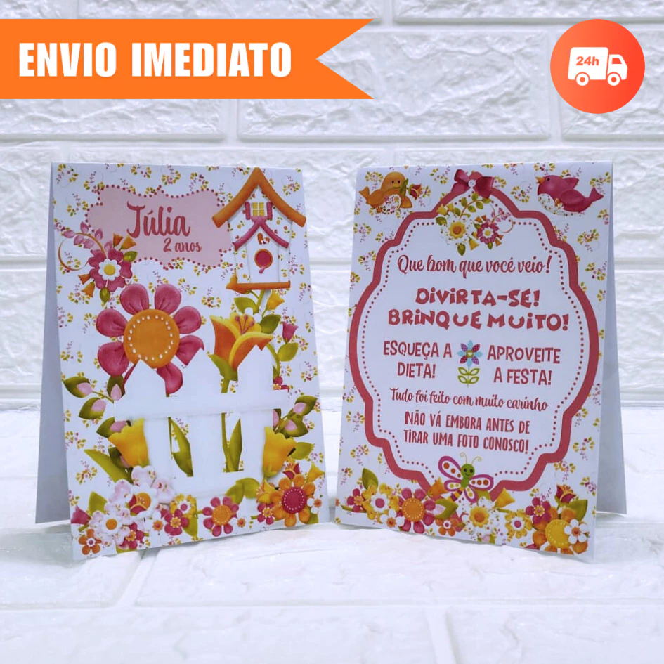 Plaquinha Agradecimento JARDIM ENCANTADO Personalizada, Kit Aniversário e Festa Infantil| JÁ MONTADA