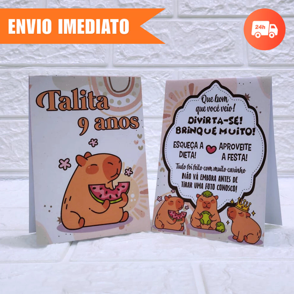 Plaquinha Agradecimento CAPIVARA Personalizada, Kit Aniversário e Festa Infantil | JÁ MONTADA