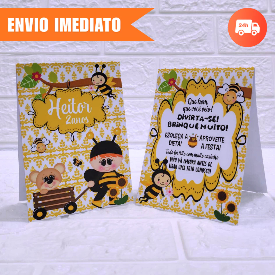 Plaquinha Agradecimento ABELHINHA MENINO Personalizada,Kit Aniversário e Festa Infantil | JÁ MONTADA