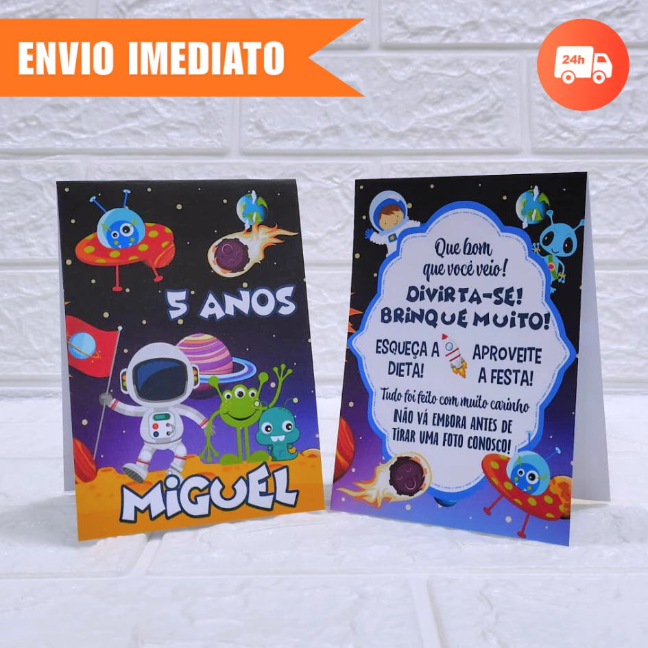 Plaquinha Agradecimento ASTRONAUTA Personalizada, Kit Aniversário e Festa Infantil | JÁ MONTADA