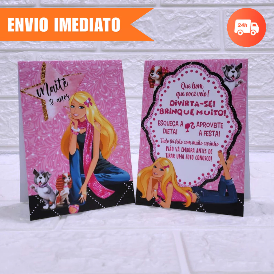 Plaquinha Agradecimento BARBIE 1.0 Personalizada, Kit Aniversário e Festa Infantil | JÁ MONTADA