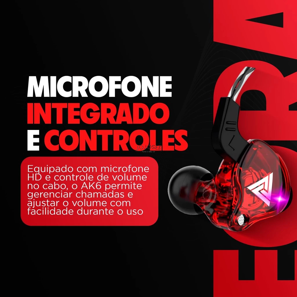 Fone de Ouvido QKZ AK6 Intra-Auricular, Driver Dinâmico de 10mm, Graves Potentes e Cabo Fixo