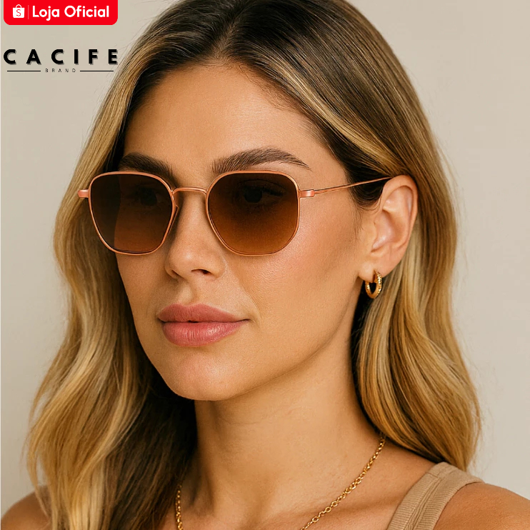 Óculos de Sol Hexagonal Marrom Armação em Metal Estilo Clássico Retrô Vintage Aviador uv400 Unissex