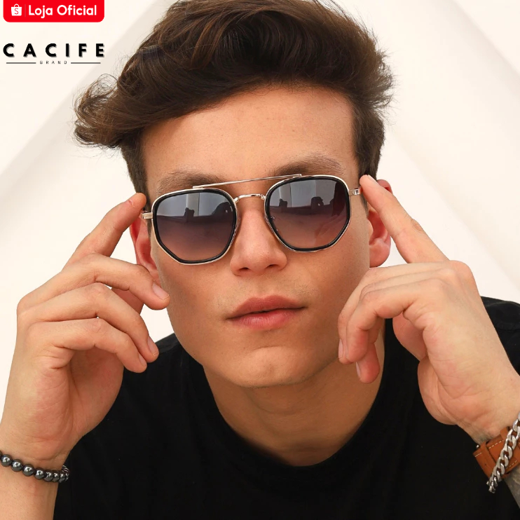Óculos de Sol Rose Gold Degradê Hexagonal Aviador Premium Classico Retro uv400 Masculino Feminino