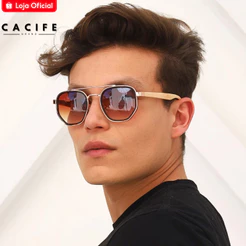 Oculos de Sol Hexagonal Aviador Premium Bambu Moda Praia Verao Tendencia uv400 Masculino Feminino