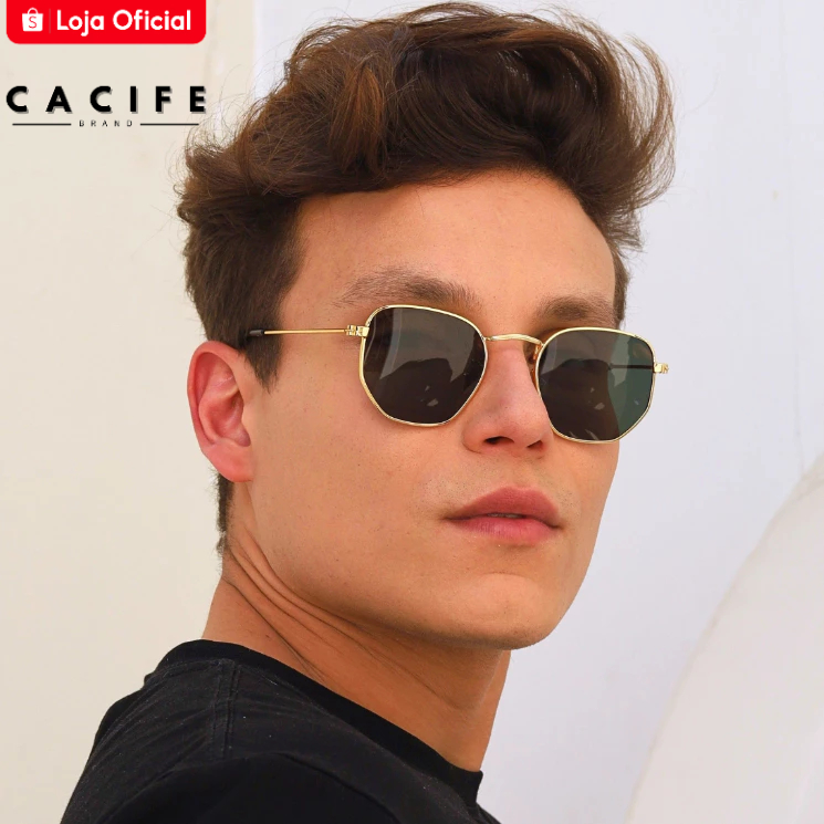 Oculos de Sol Premium Hexagonal Classico Preto Dourado Tendencia Classico uv400 Masculino Feminino em Oferta na Shopee