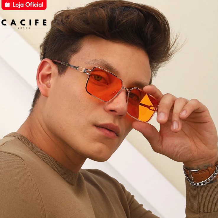 Oculos de Sol Laranja Quadrado Premium Exclusivo Original Tendencia Vintage uv400 Masculino Feminino em Oferta na Shopee