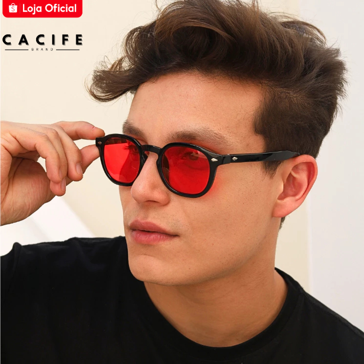 Óculos de Sol Redondo Preto e Vermelho Premium Retro Classico uv400 Masculino Feminino