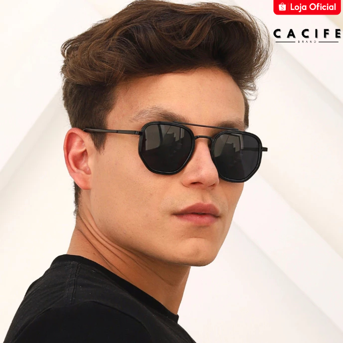 Óculos de Sol Hexagonal Aviador Preto All Black Premium Classico Reforçado uv400 Masculino Feminino em Oferta na Shopee