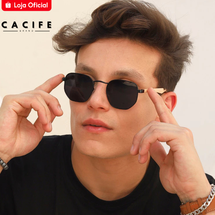 Óculos de Sol Hexagonal Premium Com Hastes em Bambu Classico Vintage uv400 Masculino Feminino