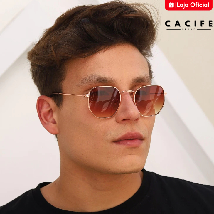 Oculos de Sol Hexagonal Marrom Premium Original Classico Retro uv400 Masculino Feminino
