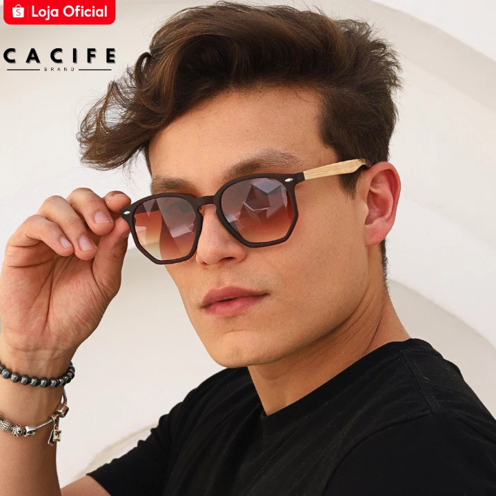 Oculos de Sol Hexagonal Marrom Degrade Bambu Premium Original uv400 Masculino Feminino em Oferta na Shopee