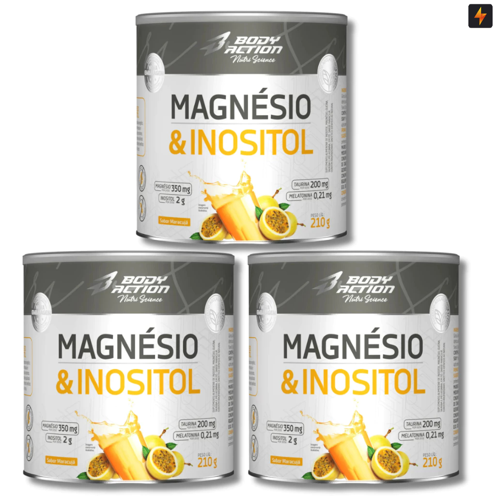 Kit 3x Magnésio e Inositol 210g Melatonina 0,21mg Body Action - Original em Oferta na Shopee