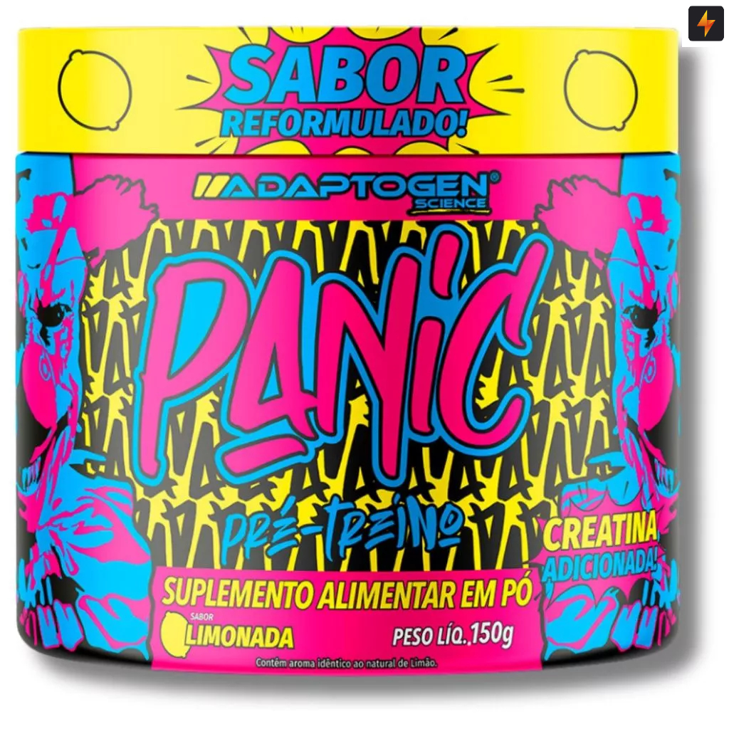 Panic Pré Treino 150g Adaptogen Com Creatina e 400mg de Cafeína + 2g de Beta Alanina em Oferta na Shopee