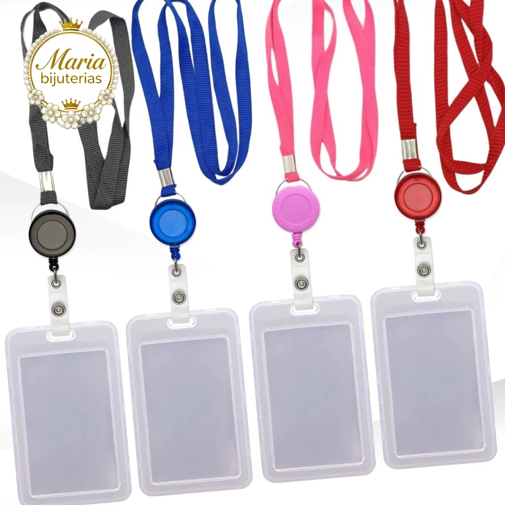 kit 1 a 5 Cordão com Porta Crachá Vertical Duplo e Roller Retrátil