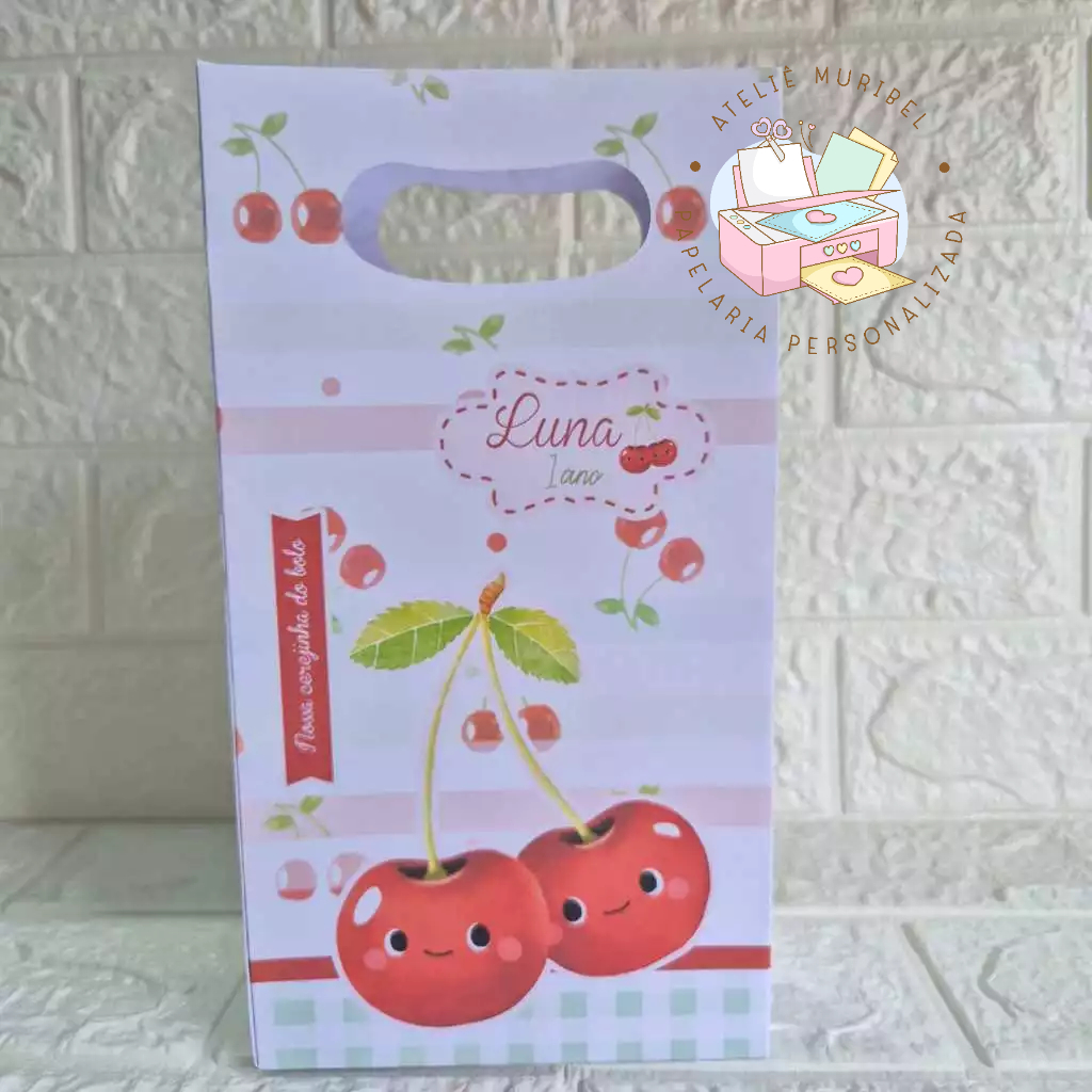 Sacolinha Surpresa Personalizada Cereja Cerejinha|Festa Infantil - Lembrancinha Cereja Rosa - PEGUE E MONTE