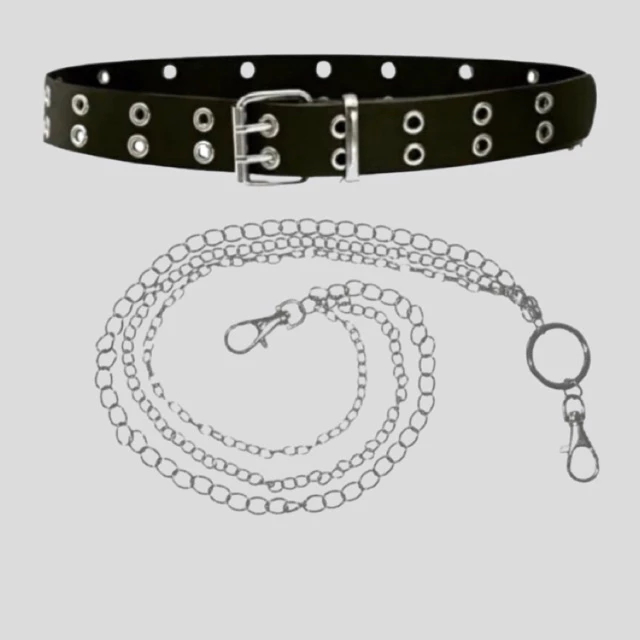 cinto rock,punk rock ilhós duplo+correntinha tripla, masculino e femininos em Oferta na Shopee