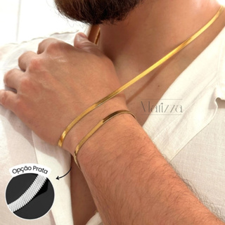 Kit Masculino Colar e Pulseira Aço Inoxidável 4mm Dourado Prata Presente namorado marido em Oferta na Shopee