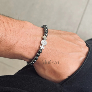 Pulseira Masculina São Bento Hematita Pedras Naturais Ajustável Elástico Marizza em Oferta na Shopee