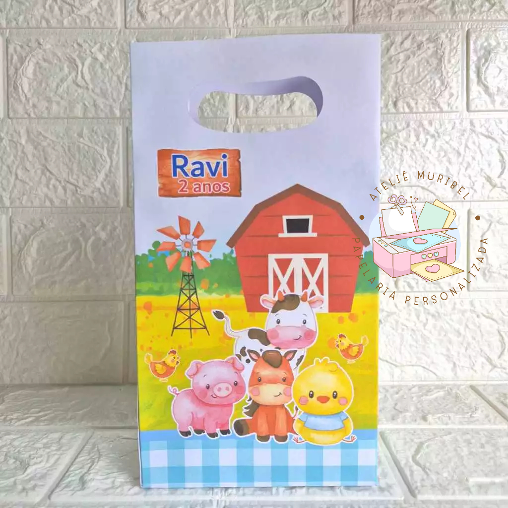 Sacolinha Surpresa Personalizada Fazendinha Azul|Festa Infantil - Lembrancinha Fazendinha Azul - PEGUE E MONTE