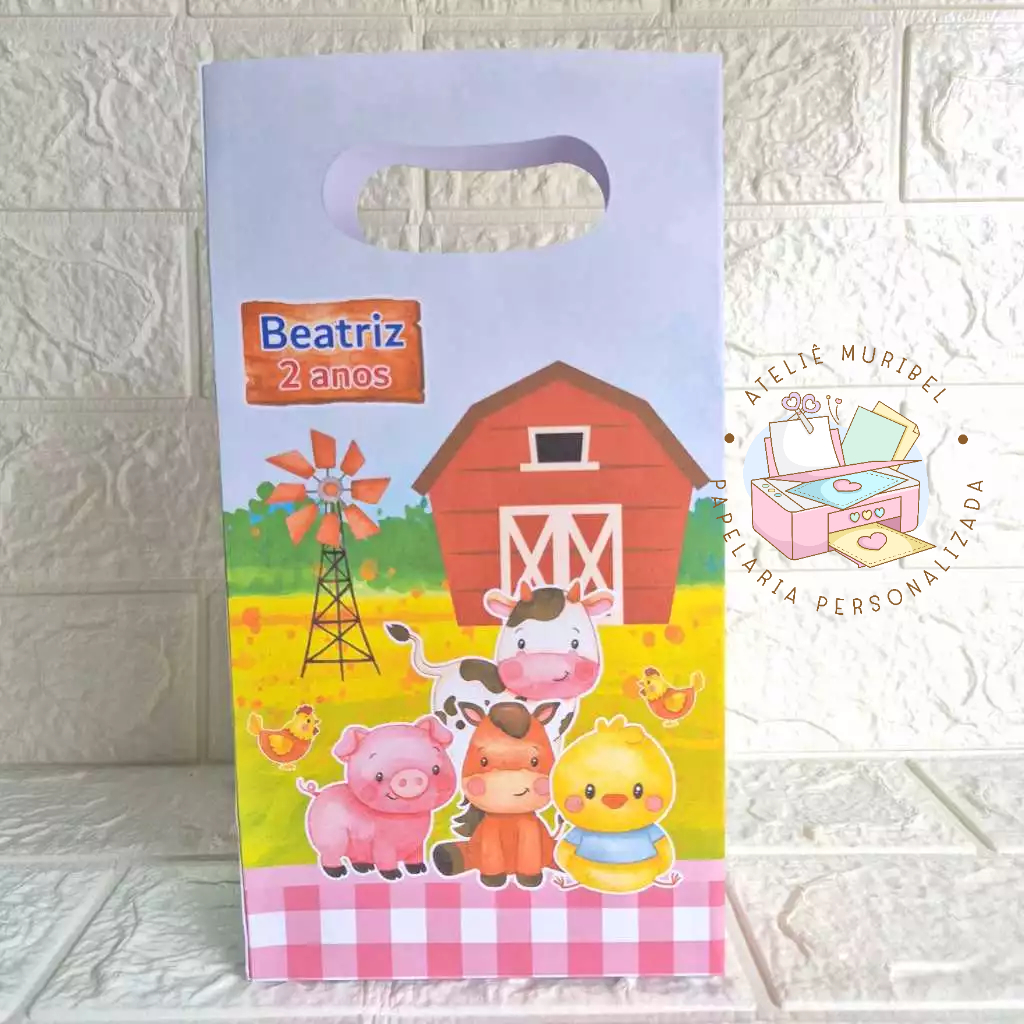 Sacolinha Surpresa Personalizada Fazendinha Rosa|Festa Infantil - Lembrancinha Fazendinha Rosa - PEGUE E MONTE