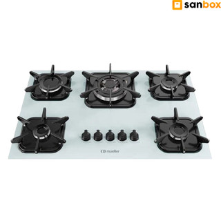 Cooktop 5 bocas Mueller Tripla Chama à Gás Mesa Vidro Branco - Bivolt