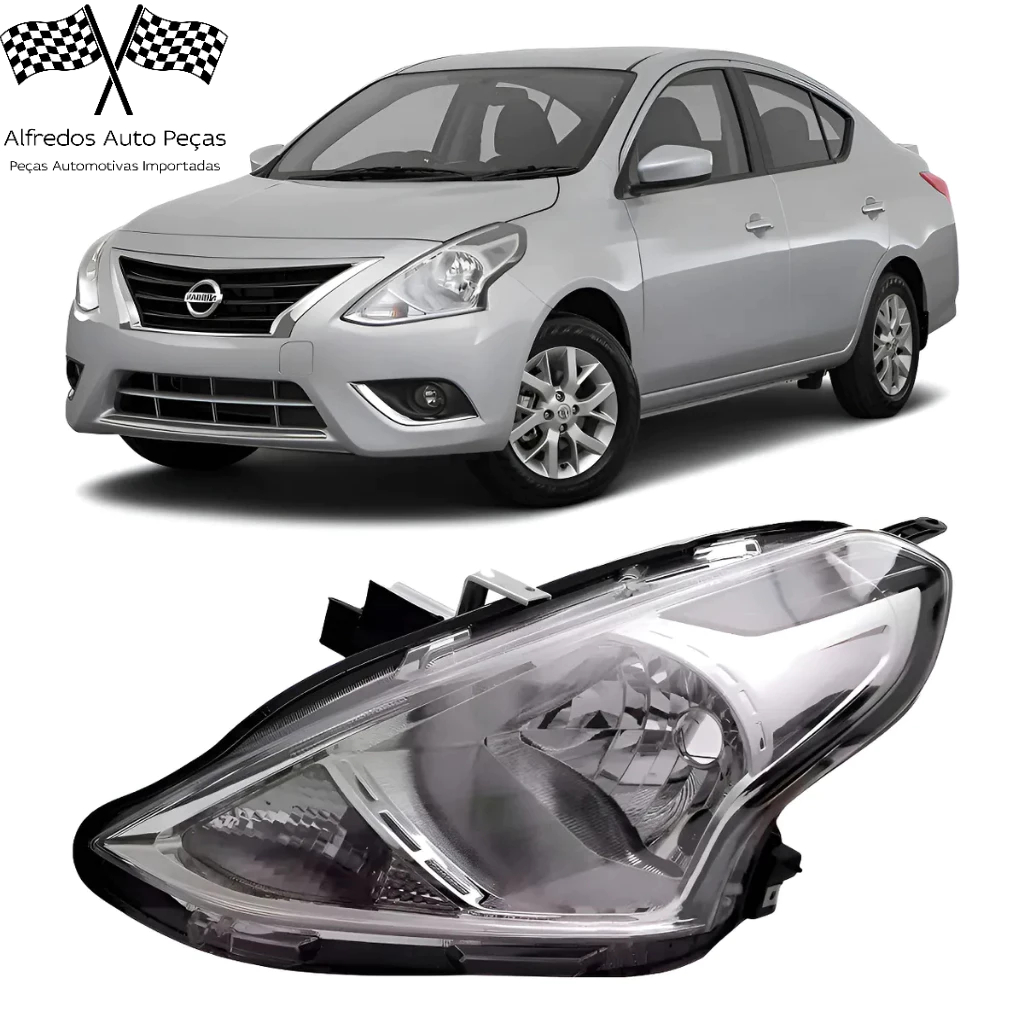 Farol Nissan Versa 2015 2016 2017 2018 Cromado Lado Esquerdo Motorista