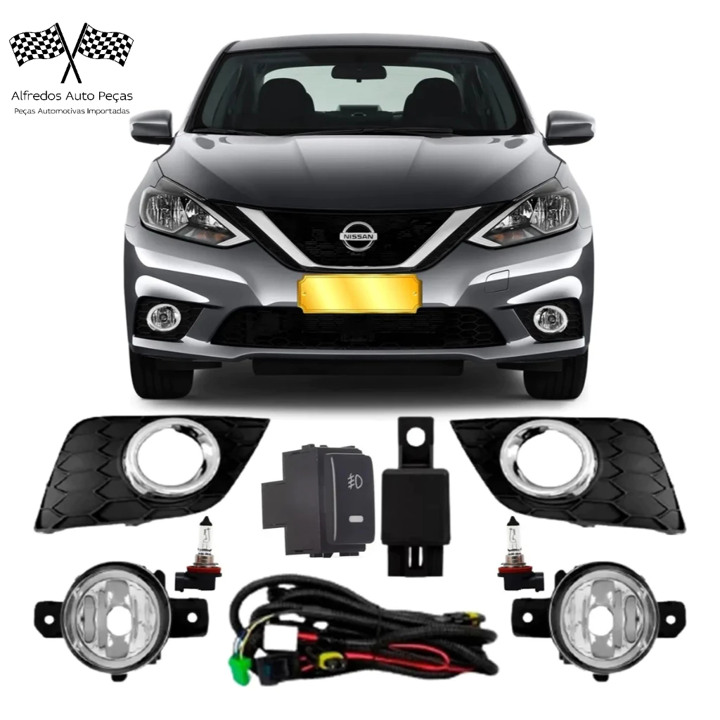 Kit Completo Grade Farol Milha Dianteiro Sentra 2017 2018 2019 2020 622564AF0A 622574AF0A