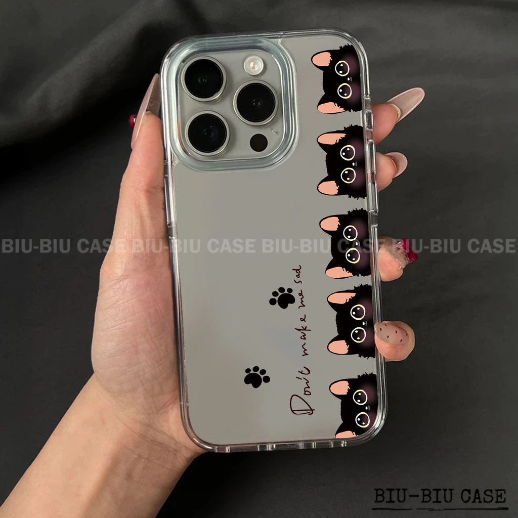 Capa Capinha Tpu Anti Impacto Transparente Para IPhone XR 11 12 13 14 15 16 17 Pro Max de celular de gatinho preto fofo