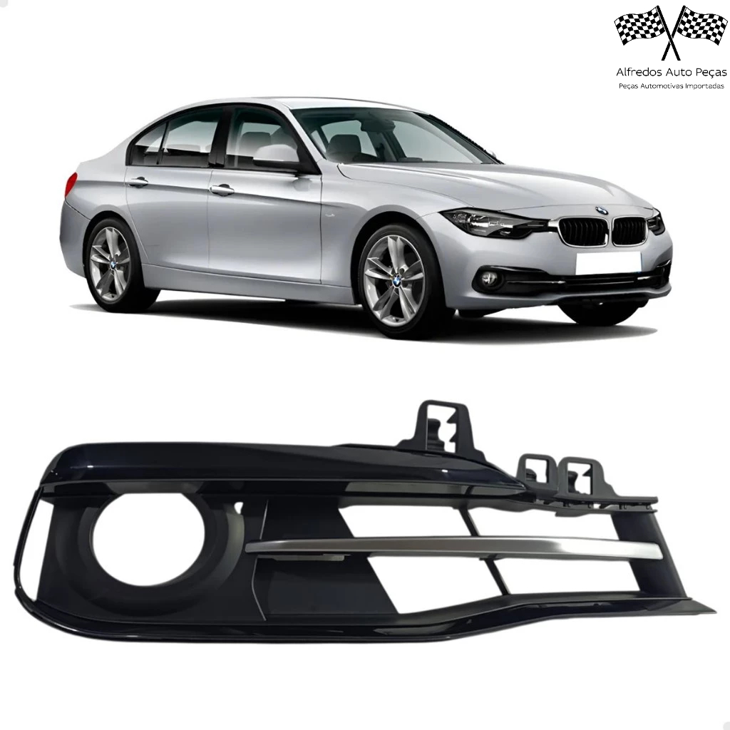 Grade Farol Milha Com Friso Prateado Bmw 320i 328i 2016 2017 2018 Direito Passageiro