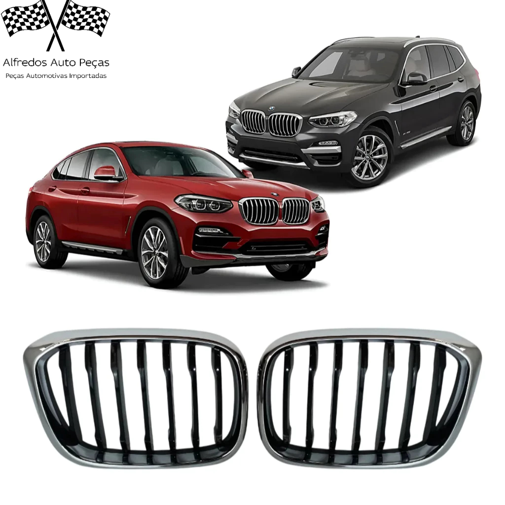 Grade Superior Cromada Com Black Piano BMW X3 X4 2018 2019 2020 2021 Novo