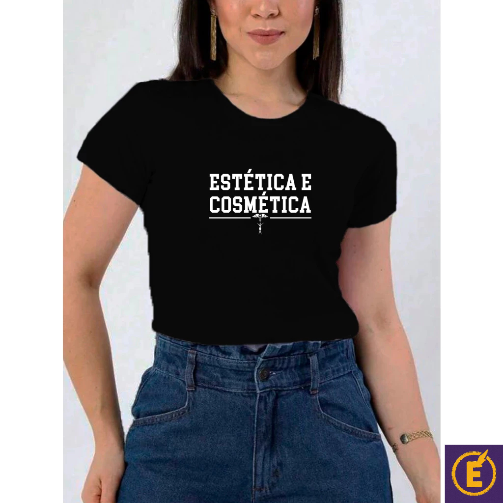 Blusa Feminina Baby look 100% Algodão Leve e Macio Profissão Faculdade Estética Cosmética com Brasão