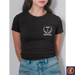 Blusa Feminina Baby Look Estampada Faculdade De Estética com Ramos Brasão 100% Algodão em Oferta na Shopee