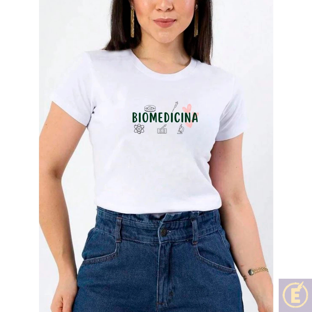 Blusa Feminina Baby Look Estampada Faculdade Biomedicina Pipeta e Microscópio Profissão 100%Algod