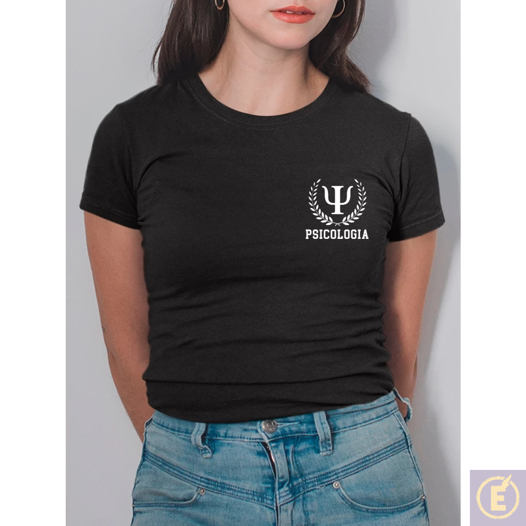 Blusa Feminina Psicologia Baby Look Estampada Faculdade no Peito com Ramos e Brasão 100% Algodão em Oferta na Shopee