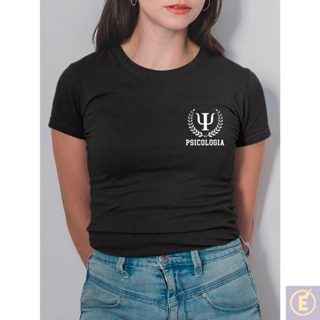 Blusa Feminina Psicologia Baby Look Estampada Faculdade no Peito com Ramos e Brasão 100% Algodão em Oferta na Shopee