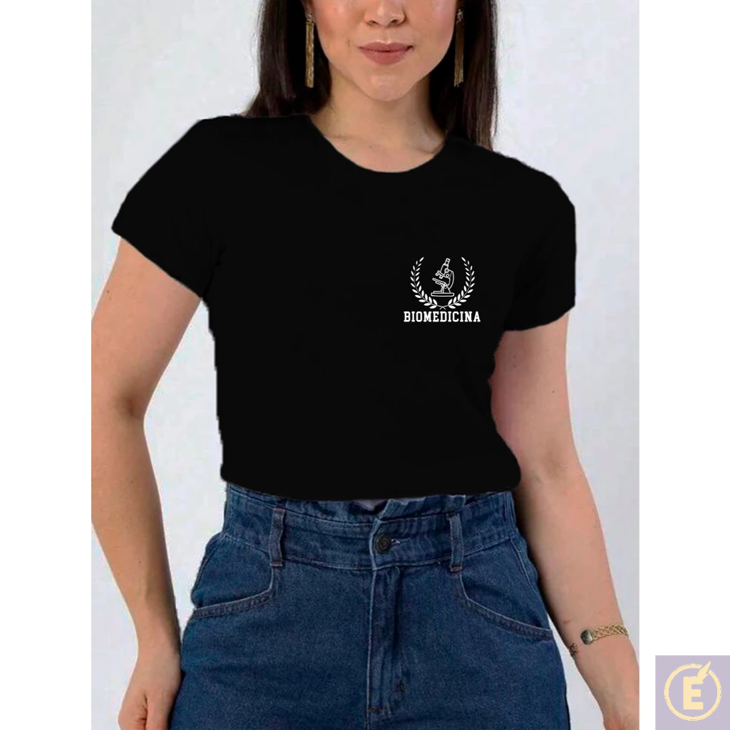 Blusa Feminina Biomedicina Baby Look Estampada Faculdade Brasão Peito College 100% Algodão em Oferta na Shopee