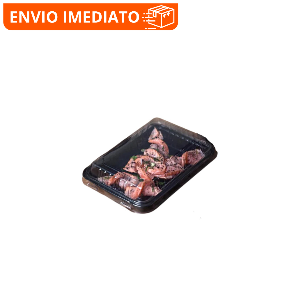 200un Embalagem Sushi Antifog Delivery Combinado 01 Tampa PET Transparente Preta Premium