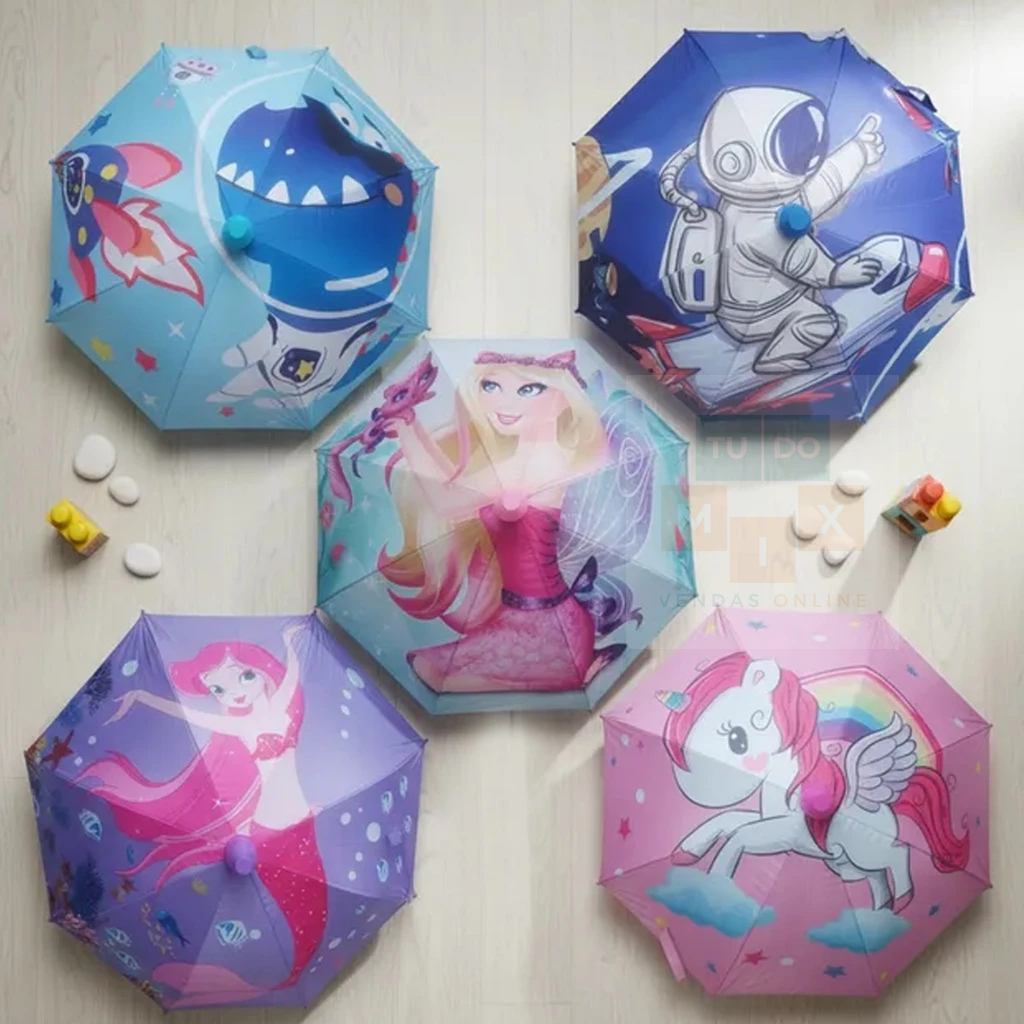 Guarda Chuva Sombrinha Infantil Automático Com Proteção Solar Unicórnio Astronauta Sereia Dinossauro e Princesa em Oferta na Shopee