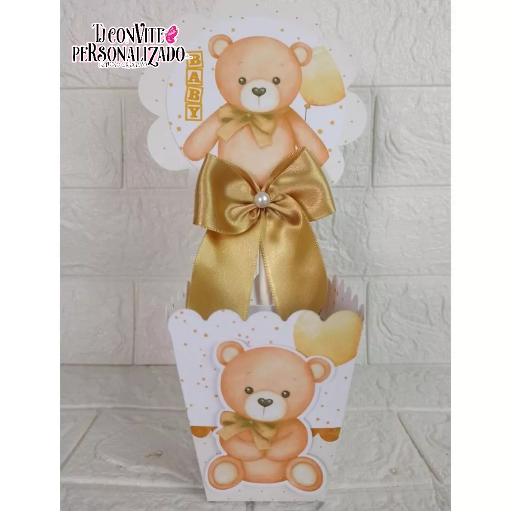 Centro de Mesa Cachepot CHÁ BEBÊ REVELAÇÃO URSINHO NEUTRO Personalizados - Lembrancinhas - Festa Infantil - Aniversário
