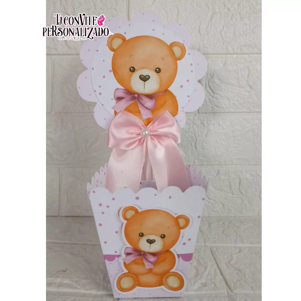 Centro de Mesa Cachepot CHÁ DE BEBÊ URSINHO ROSA Personalizados - Lembrancinhas - Festa Infantil - Aniversário