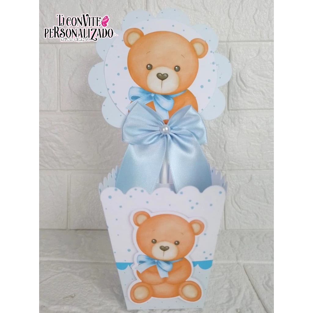 Centro de Mesa  Cachepot CHÁ DE BEBÊ URSINHO AZUL Personalizados - Lembrancinhas - Festa Infantil - Aniversário