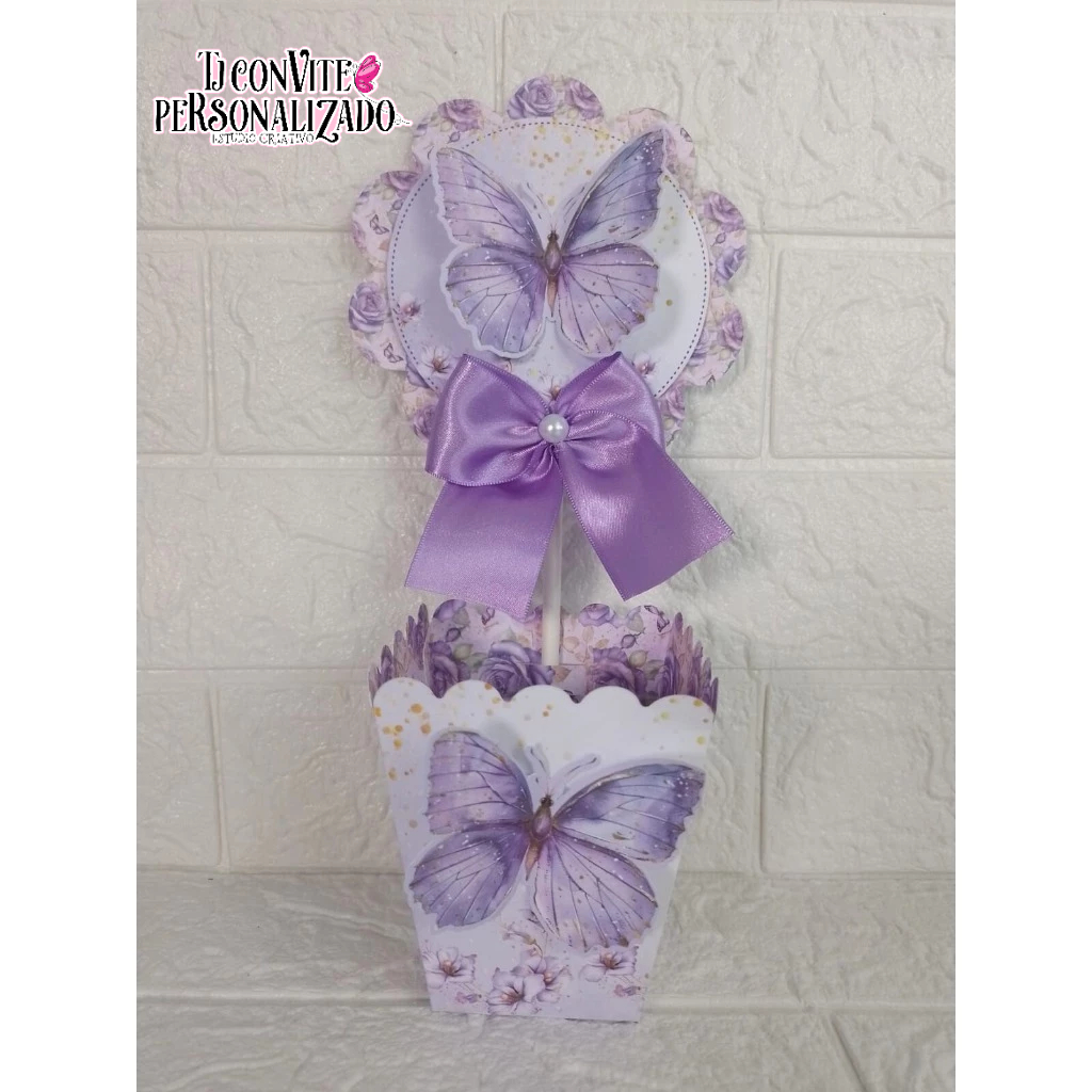 Centro de Mesa Cachepot jardim das borboletas roxo Personalizados - Lembrancinhas - Festa Infantil - Aniversário