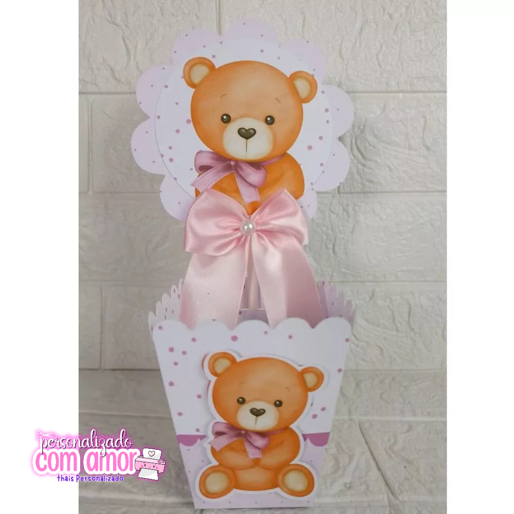 Centro de Mesa Cachepot CHÁ DE BEBÊ URSINHO ROSA Personalizados - Lembrancinhas - Festa Infantil - Aniversário
