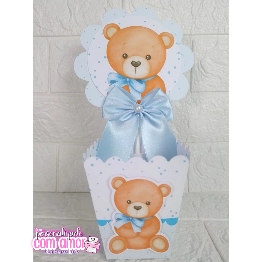 Centro de Mesa  Cachepot CHÁ DE BEBÊ URSINHO AZUL Personalizados - Lembrancinhas - Festa Infantil - Aniversário
