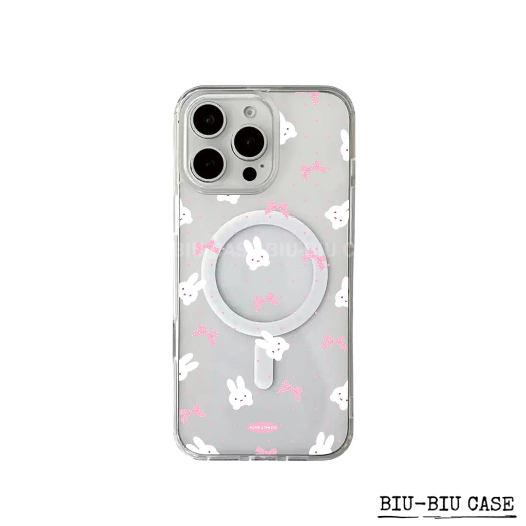 Capa Capinha Tpu Anti MagSafe Impacto Transparente Para IPhone XR 11 12 13 14 15 16 17 Pro Max Coelhinho com Laço