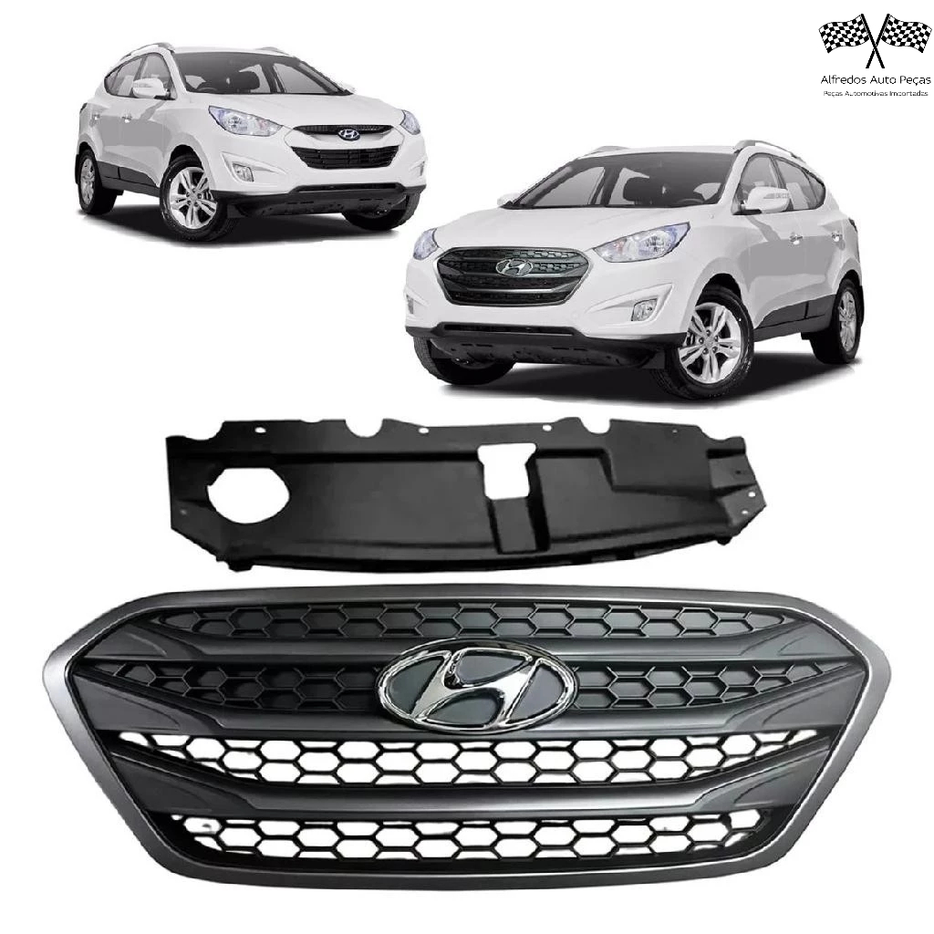 Grade Dianteira Cinza Ix35 2009 2010 2011 2012 2013 2014 2015 Com Emblema em Oferta na Shopee